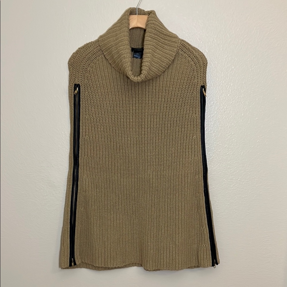 NWT Ann Taylor Tan Zipper Accents Poncho Sweater